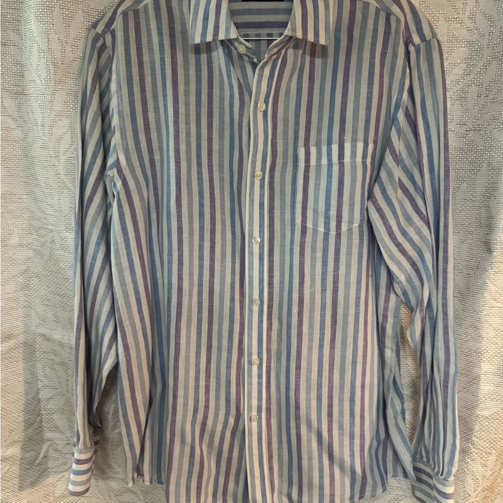 Striped Blue and White Men's Linen Shirt